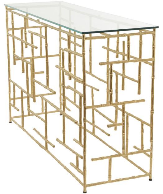 Deco Marche U Select Clear Console Table with Gold Base-2