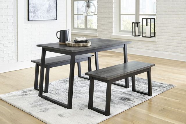 Signature Design by Ashley® Garvine 3-Piece Black/Gray Table and Bench Set-2