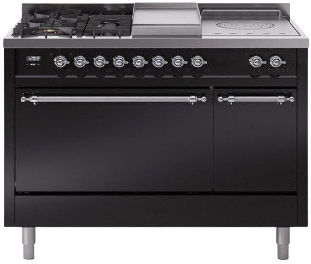 Ilve® Nostalgie II Series 48" Glossy Black Pro Style Dual Fuel Range-0