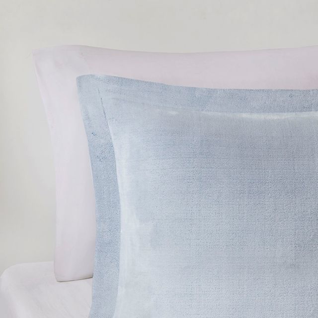 Olliix by Intelligent Design Carson Blue Full/Queen Reversible Plush to Heathered Micofiber Comforter Set-3