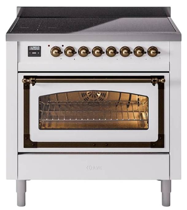 Ilve® Nostalgie II Noblesse 36'' White Pro Style Induction Range with Burnished Trim-0