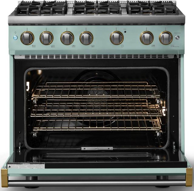 Viking® 5 Series 36" Splash Pro Style Gas (LP) Range with Brushed Brass Trim-1