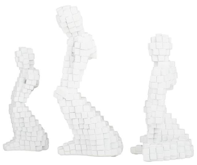 Deco Marche 3-Piece White Sitting Thinker Sculpture Set-1