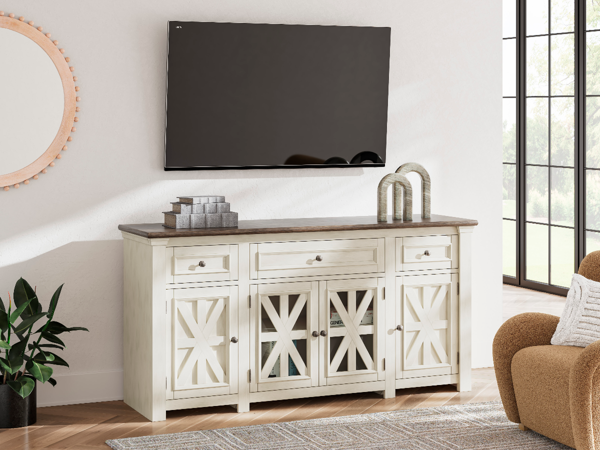 Signature Design by Ashley Bolanburg Antique White Weathered Gray 73 TV Stand Comfort Center