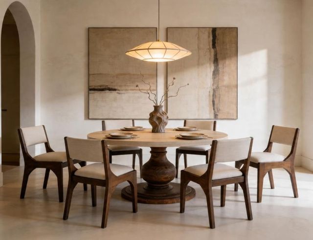 International Furniture Direct Lumiere Gray with Matte Acrylic Top Pedestal Dining Table with Brown Base-1
