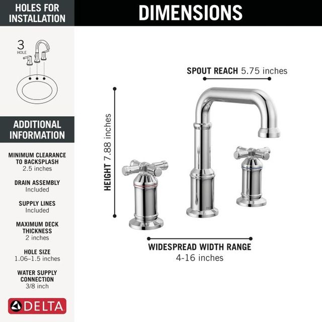Delta Broderick® Lumicoat® Chrome 2-Handle Cross Widespread Bathroom Faucet-1
