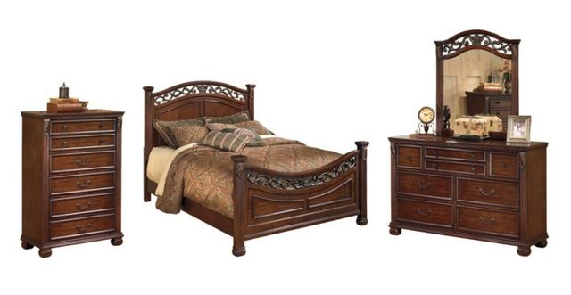 Signature Design by Ashley® Leahlyn 4-Piece Warm Brown Queen Panel Bed Set-0