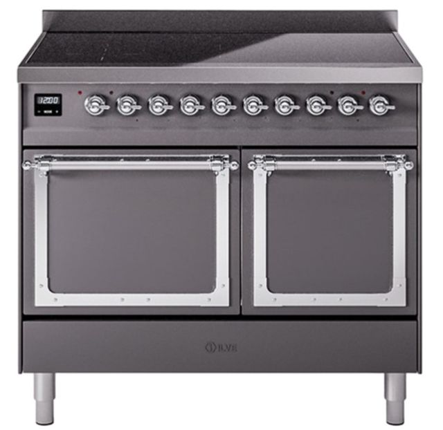 Ilve® Nostalgie II Noblesse 40'' Graphite Matte Pro Style Induction Range with Chrome Trim-0