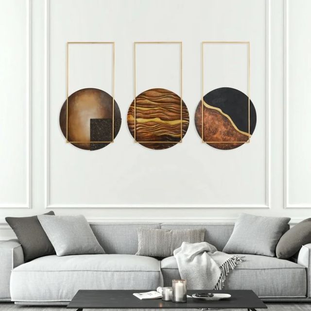 StyleCraft 3-Piece Horizon Sun Dimensional Wall Art Set-4