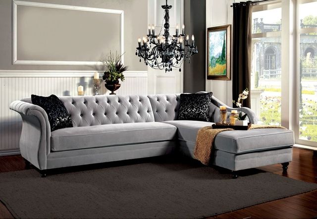 Furniture of America® Rotterdam 2-Piece Warm Gray Right-Arm Facing Sectional and Chaise-1