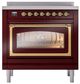 Ilve® Nostalgie II Noblesse 36'' Burgundy Pro Style Induction Range with Brass Trim-1