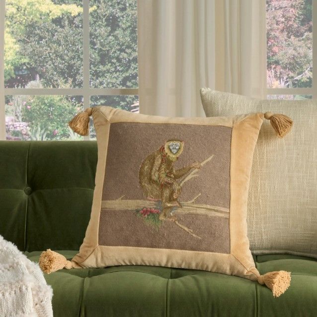 Nourison Home™ Mina Victory Vintage Pillow Taupe Monkey On Branch 19"x19" Throw Pillow-3