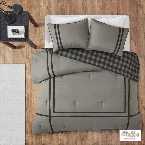 Olliix by Intelligent Design Oxford Grey Twin/Twin Extra Large Reversible Comforter Set-2
