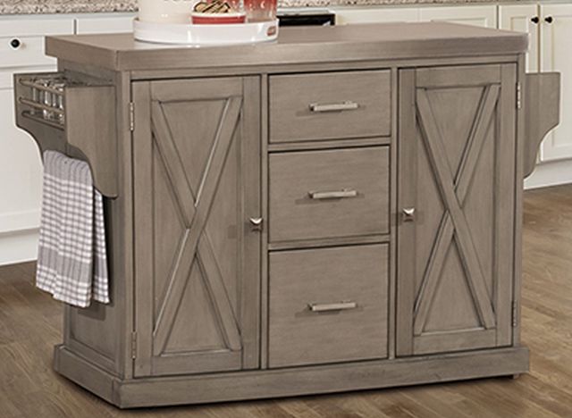 HH2 Home Brigham Distressed Gray Kitchen Island with Stainless Steel Top-0