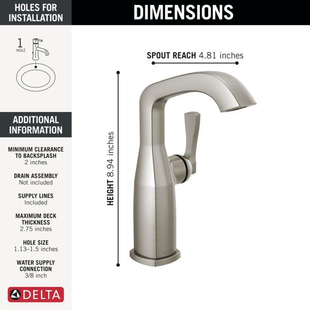 Delta Stryke® Lumicoat® Stainless Bronze Single Lever Handle Mid-Height Bathroom Faucet-3