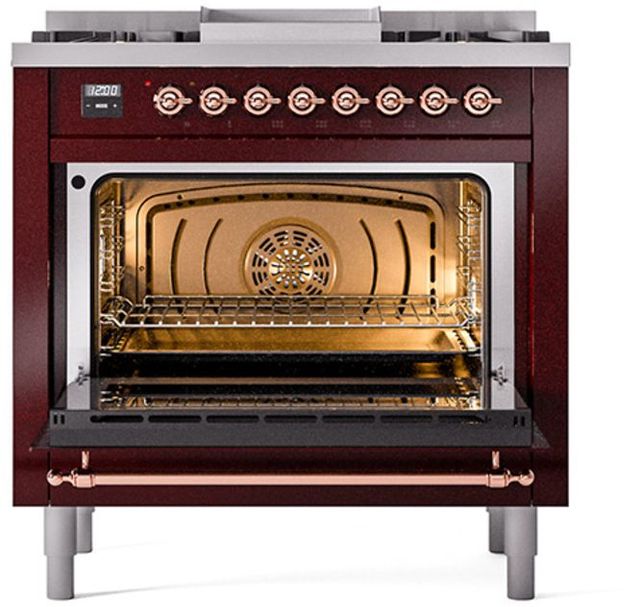Ilve® Nostalgie II Series 36" Burgundy Pro Style Dual Fuel Range-1