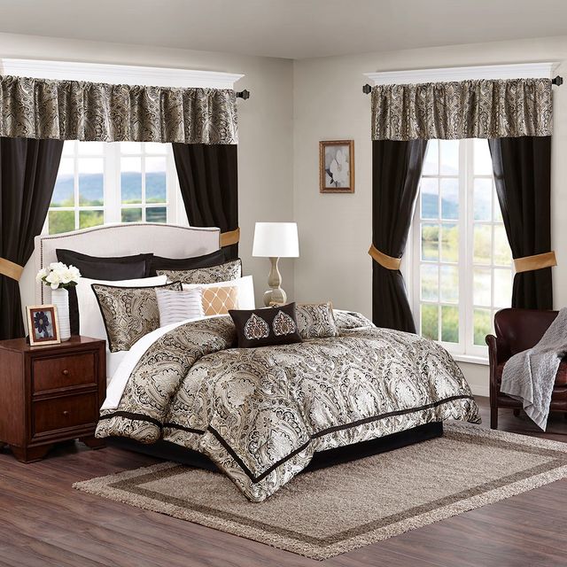 Olliix by Madison Park Essentials 24 Pieces Black Queen Michelle Room in a Bag Set-1