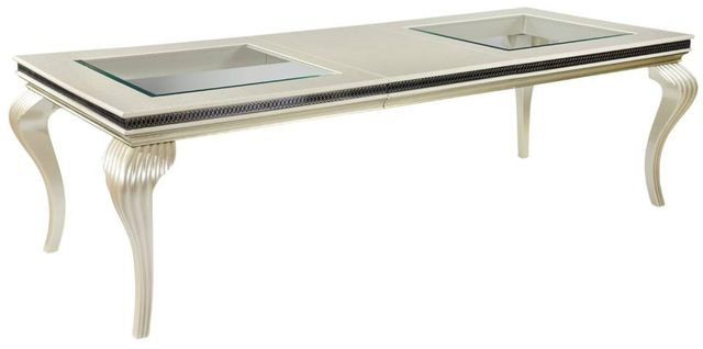 Michael Amini® Hollywood Swank Glass Top Rectangular Dining Table with Pearl Caviar Base-1