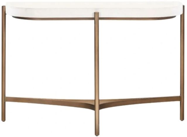 Modus Furniture Lyon White Semi-Circular Console Table with Brushed Bronze Base-1