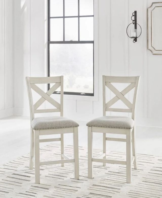 Signature Design by Ashley® Robbinsdale Antique White Upholstered Bar Stool-0