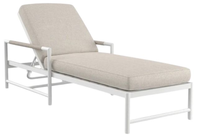 Sunset West Sabbia Natural/Satin White Aluminum/Olefin Rope Outdoor Chaise Lounge with Echo Ash Cushion-0
