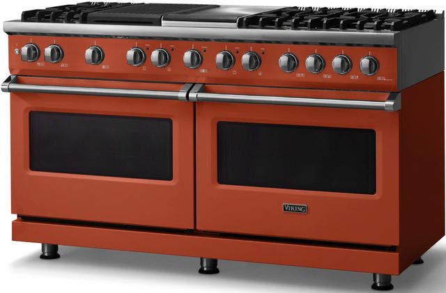 Viking® 5 Series 60" Spiced Cider Pro Style Dual Fuel (NG) Range with Polished Chrome Trim-2