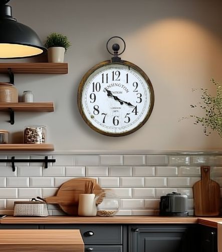 YHD Brown Kensington Station Pocket Watch Style Wall Clock-1
