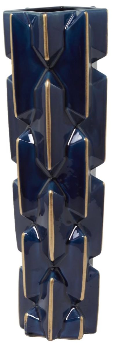 Deco Marche Teal Faceted Vase with Gold Accents-1