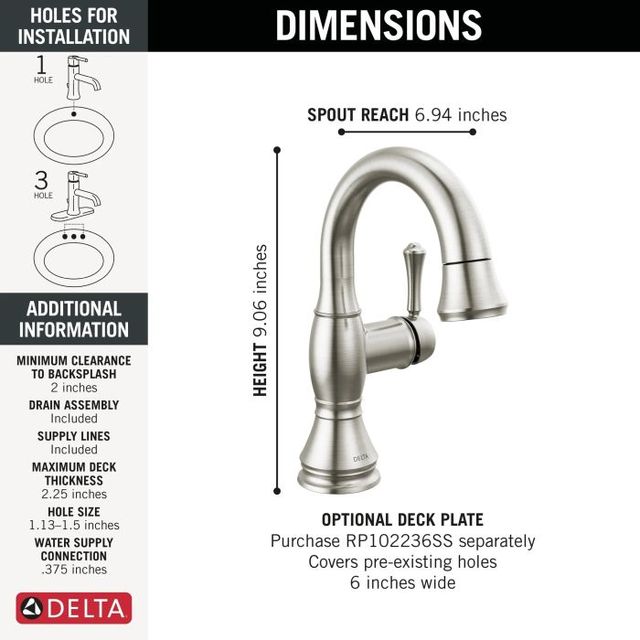 Delta Cassidy® Stainless Single Handle Pull Down Bathroom Faucet with Drain-3