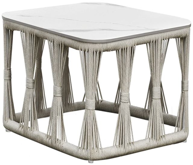 Intercon Alexa White Aluminum/Stone Seating Side Table-0