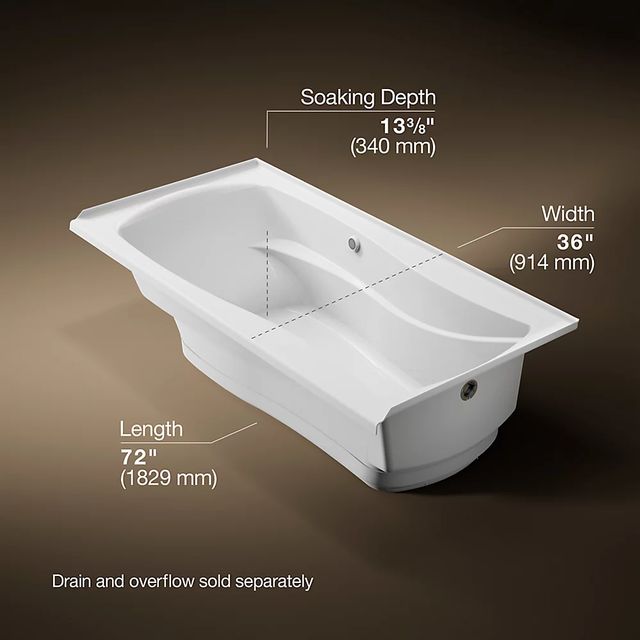 KOHLER® Mariposa® White 72" x 36" Alcove Heated Bubble Massage™ Air Bath with Bask® Heated Surface - Right Drain-3