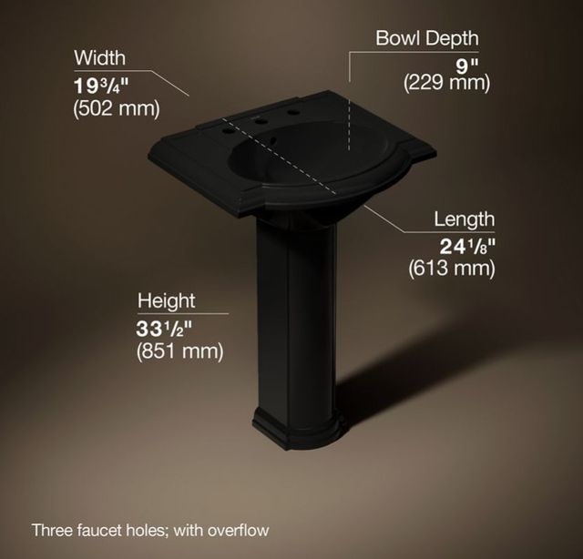 Kohler Devonshire® Black 24.25" Widespread Rectangular Pedestal Bathroom Sink-3