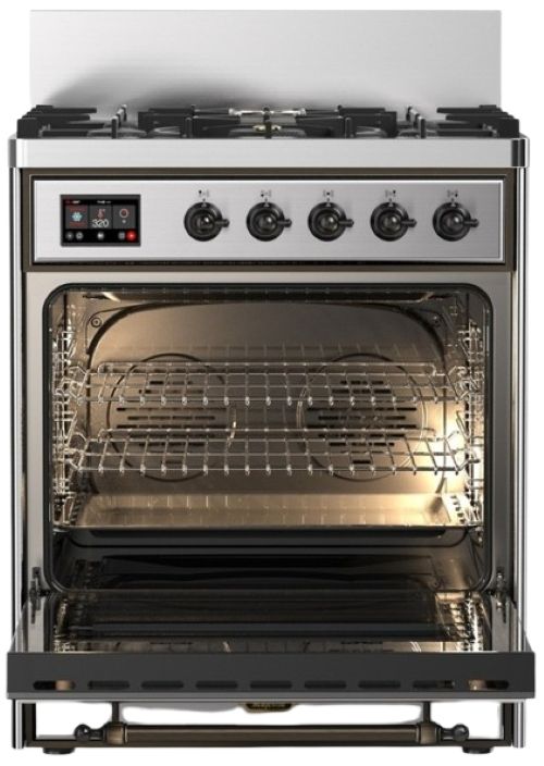 Ilve® Majestic III 30" Stainless Steel Pro Style Dual Fuel Natural Gas Range with Solid Door and Burnished Trim-1