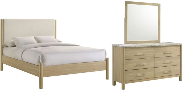 Elements International Jonas 3-Piece Natural/White Full Upholstered Bedroom Set-0