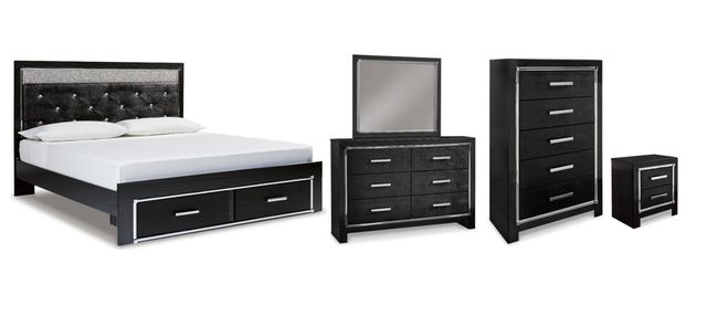 Signature Design by Ashley® Kaydell 5-Piece Black Queen Upholstered Storage Panel Bed Set-0