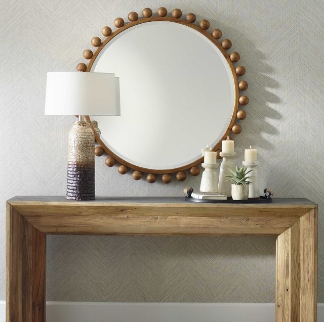 Uttermost® Cyra Walnut Beaded Round Mirror-1