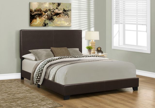 Monarch Specialties Inc. Dark Brown Faux Leather Queen Bed-2