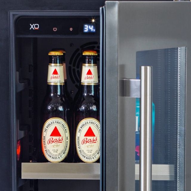 XO 24" 5.7 Cu. Ft. Fingerprint Resistant Stainless Steel Undercounter Beverage Center with Left Hinge Solid Door-1