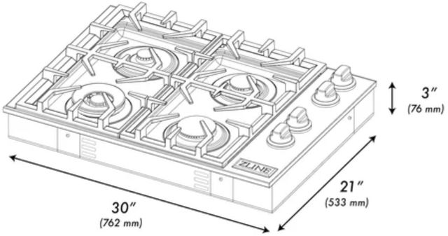 ZLINE 30" Stainless Steel Gas Cooktop with 4 Brass Burners-3