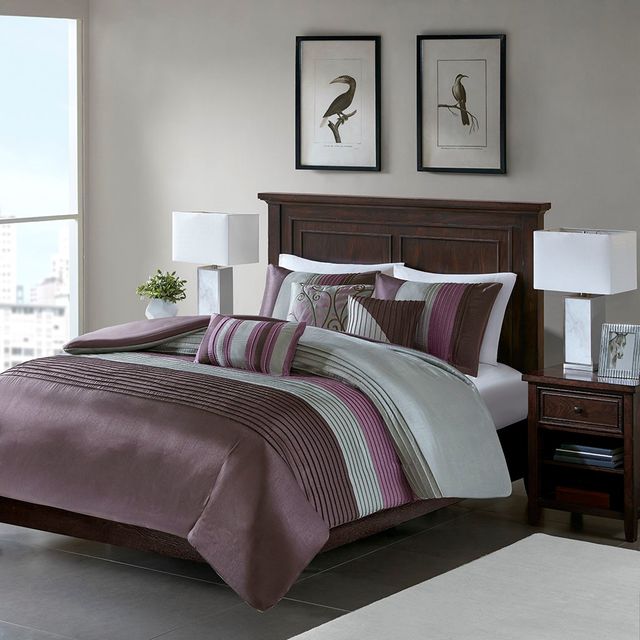Olliix by Madison Park 6 Piece Purple King/California King Amherst Duvet Cover Set-0