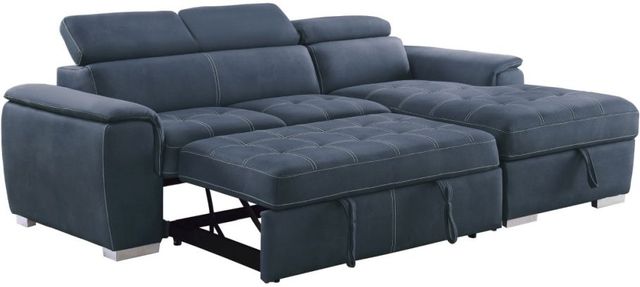 Mazin Furniture Ferriday 2-Piece Blue Right-Arm Facing Pullout Sleeper Sectional and Chaise with Hidden Storage-0