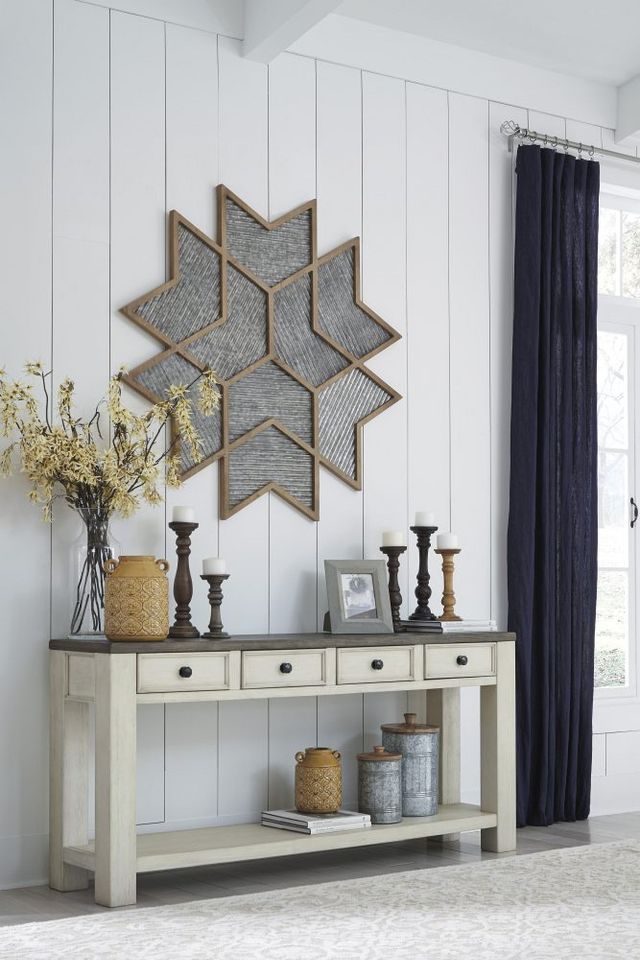 Signature Design by Ashley® Bolanburg Weathered Gray Sofa Table with Antique White Base-4