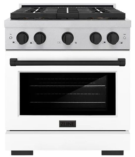 ZLINE Autograph Edition Paramount 30" 4.2 Cu. Ft. Satin Stainless Steel Dual Fuel Range with 4 Burner DuoPro™ Cooktop and Electric Convection Oven with White Matte Door and Matte Black Accents-0