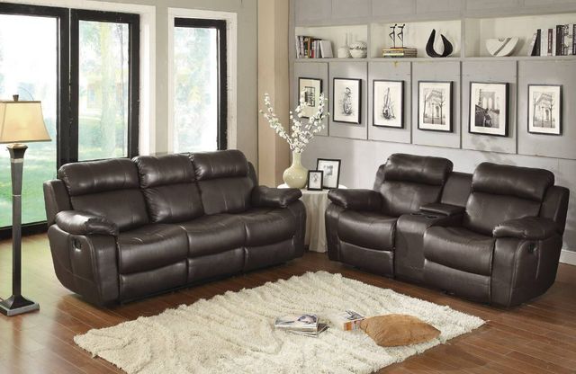 Homelegance® Marille Brown Manual Double Glider Reclining Loveseat with Center Console-1