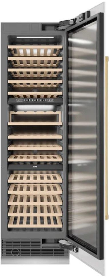ZLINE Autograph Edition 24" 12.4 Cu. Ft. Triple Zone 100 Bottle Column Wine Cooler in White Matte and Polished Gold Accents-1
