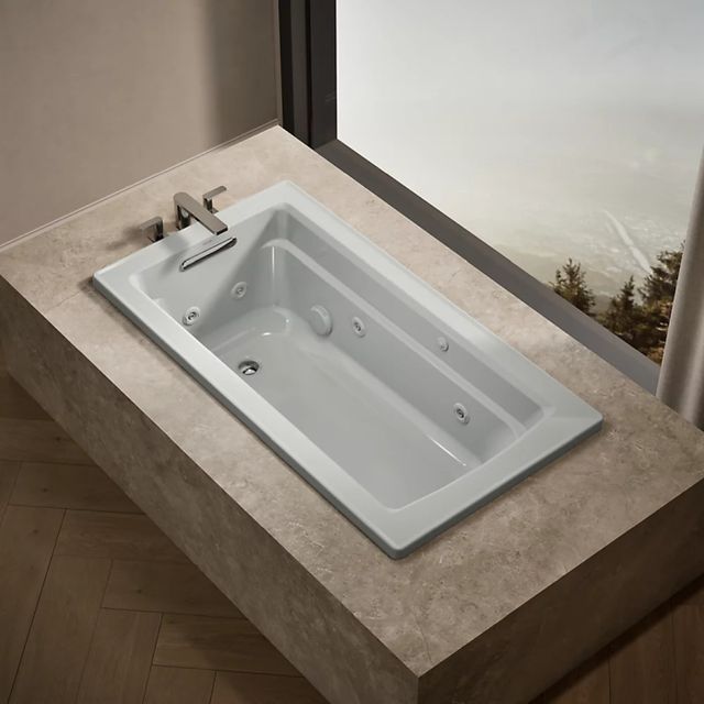 KOHLER® Archer® Ice Grey 60" x 32" Drop-In Whirlpool Bath with Bask® Heated Surface-2