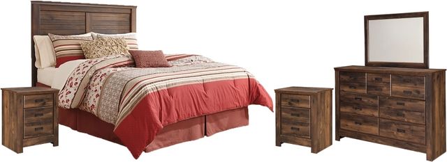 Signature Design by Ashley® Quinden 5-Piece Dark Brown Queen Panel Headboard with Mirrored Dresser and 2 Nightstands Set-0