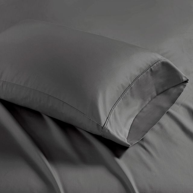 Olliix by Madison Park Charcoal 2 Pack of Standard 1500 Thread Count Cotton Rich Pillow Case-0