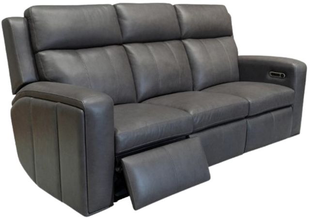 Flexsteel® Wyatt Gunmetal Gray Leather Power Reclining Sofa with Power Headrests and Lumbar-1