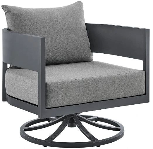 Armen Living Menorca Gray Aluminum/Fabric Outdoor Swivel Rocker Chair-0